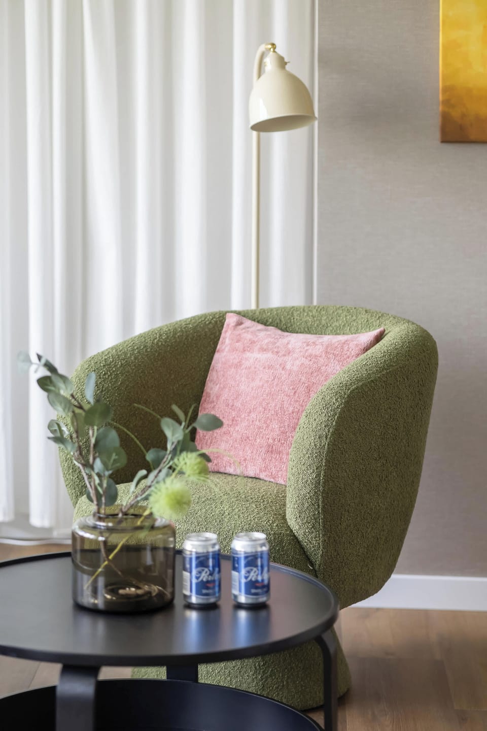 Decorative details / coffee table and armchair.
