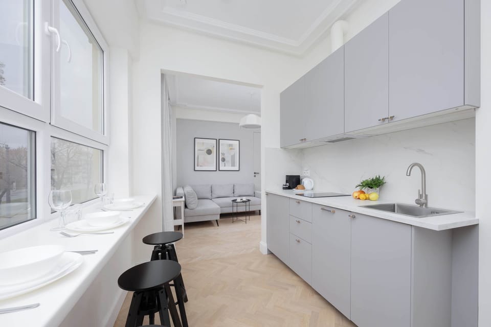 The kitchenette's practical layout maximizes space and functionality.