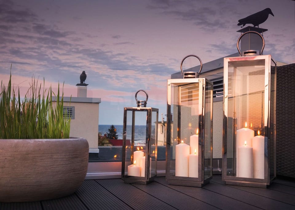 Beautiful large terrace with sun loungers.