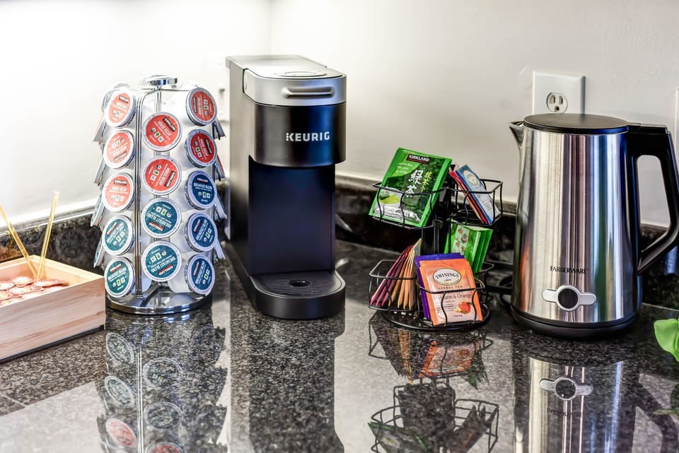 Start your mornings right with fresh coffee or tea, no café trip needed.