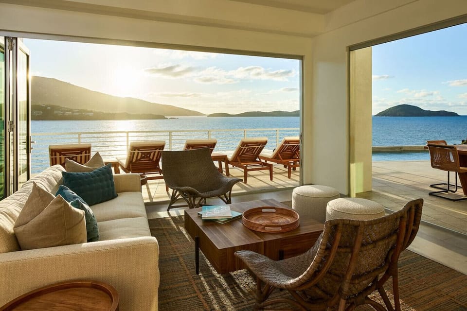 The living room and pool terrace form the perfect stage for the day’s final symphony over the Atlantic.