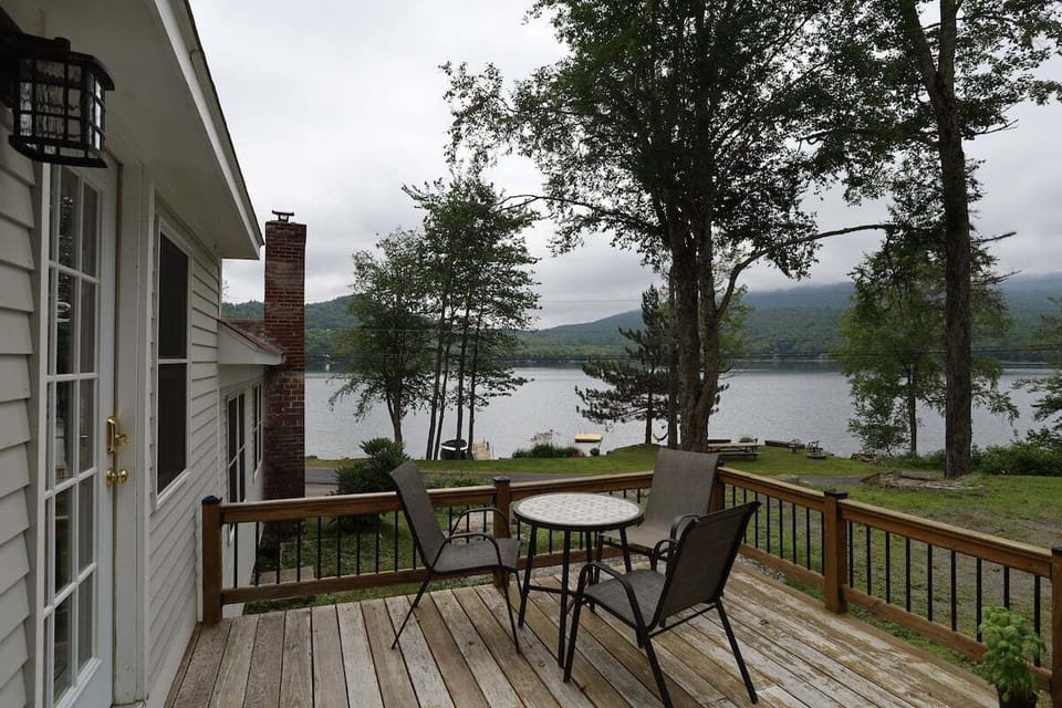 Back deck with lake views  on Stinson Lake in the White Mountains
