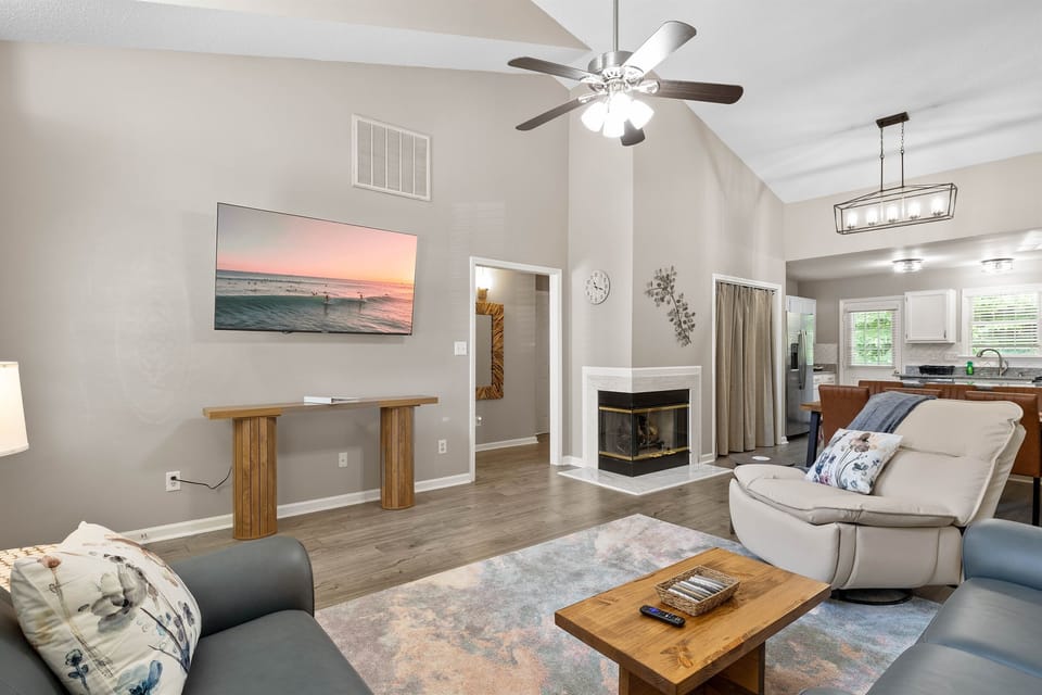 The winter nights will be cozy with the corner fireplace with gas logs.