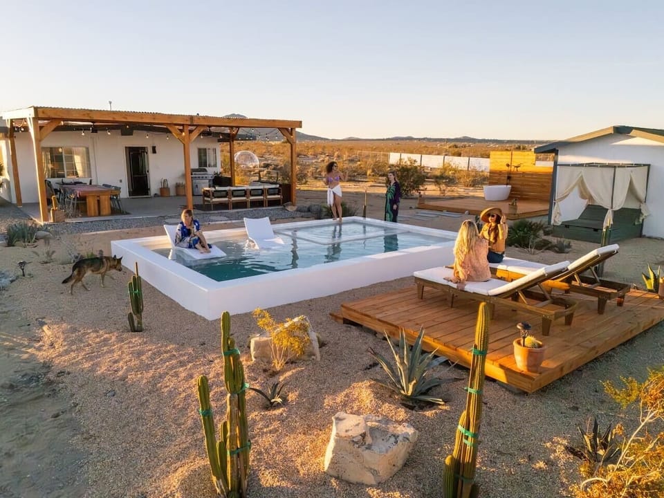 Private pool, bubbling hot tub, and the entire Mojave as your backyard. This is freedom.