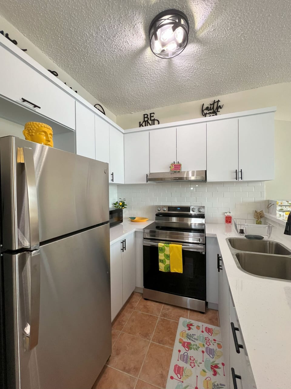 Full kitchen has everything you need. Coffee and sugar available.
