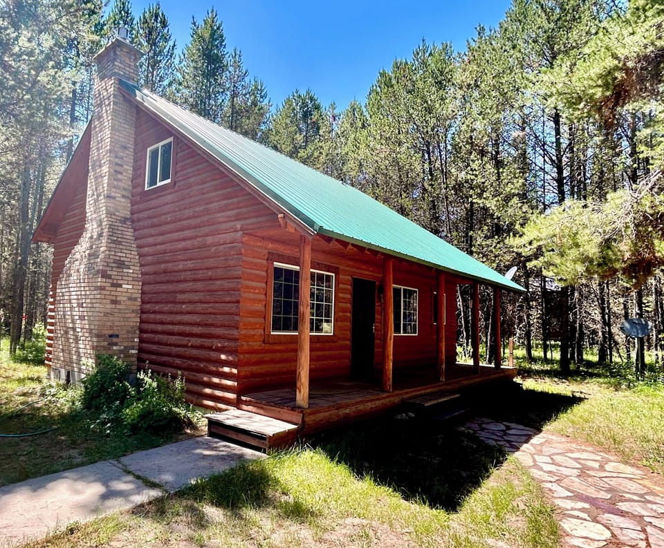 Rustic cabin exterior.