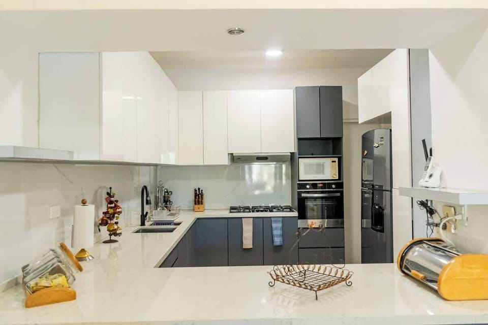 Kitchen with stainless steel appliances