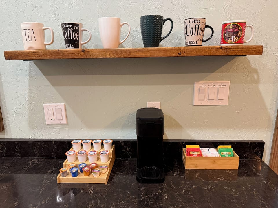 Coffee and tea station. Use coffee pods or regular ground.