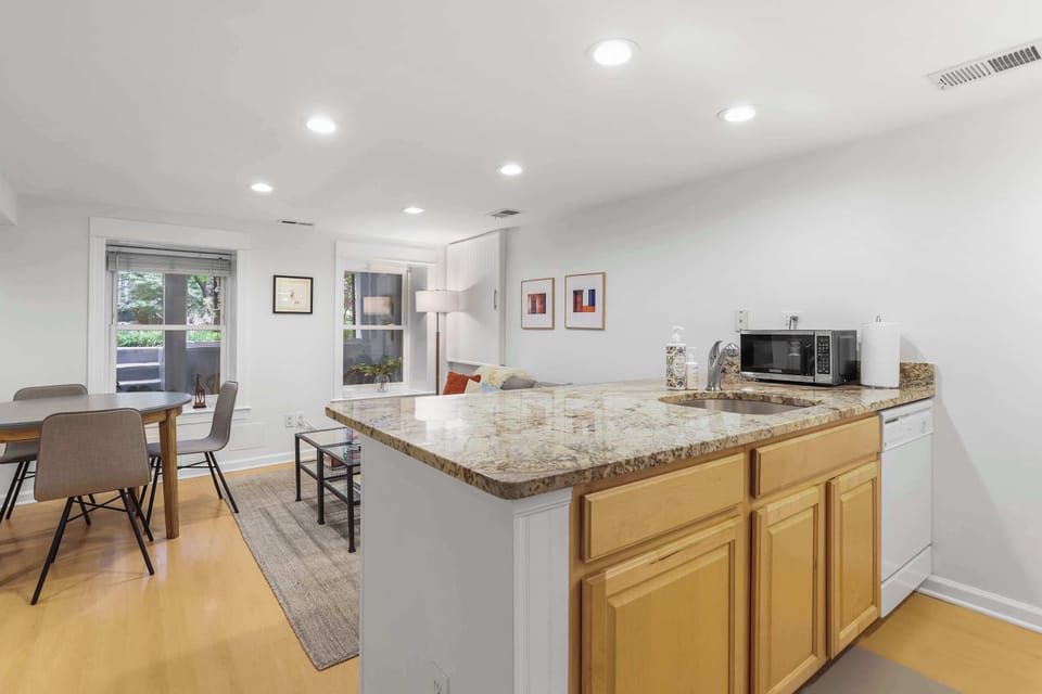 Kitchen space looking onto the living room area. 