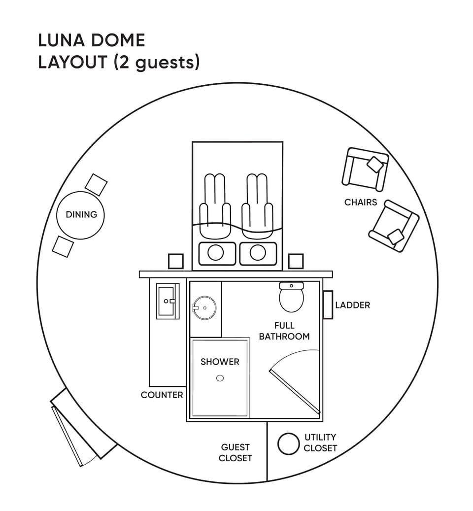 Luna dome layout for 2 guests
