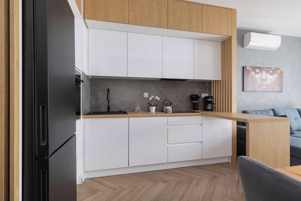The fully equipped kitchenette includes everything you need for a home-cooked meal.