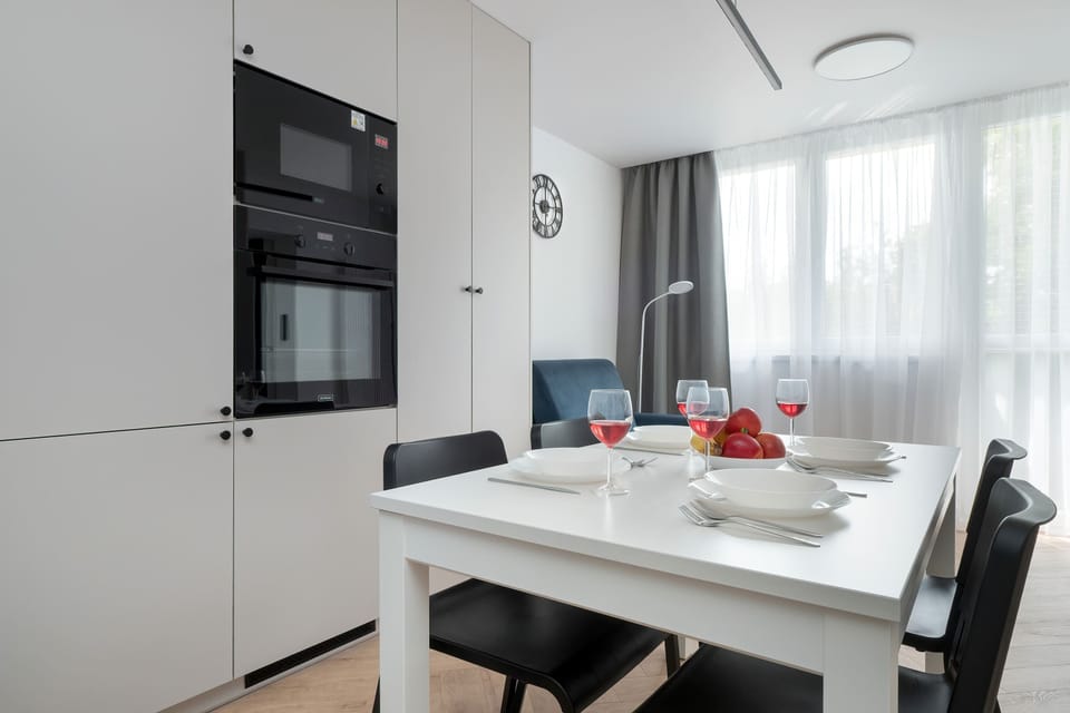 The kitchenette's practical layout maximizes space and functionality.