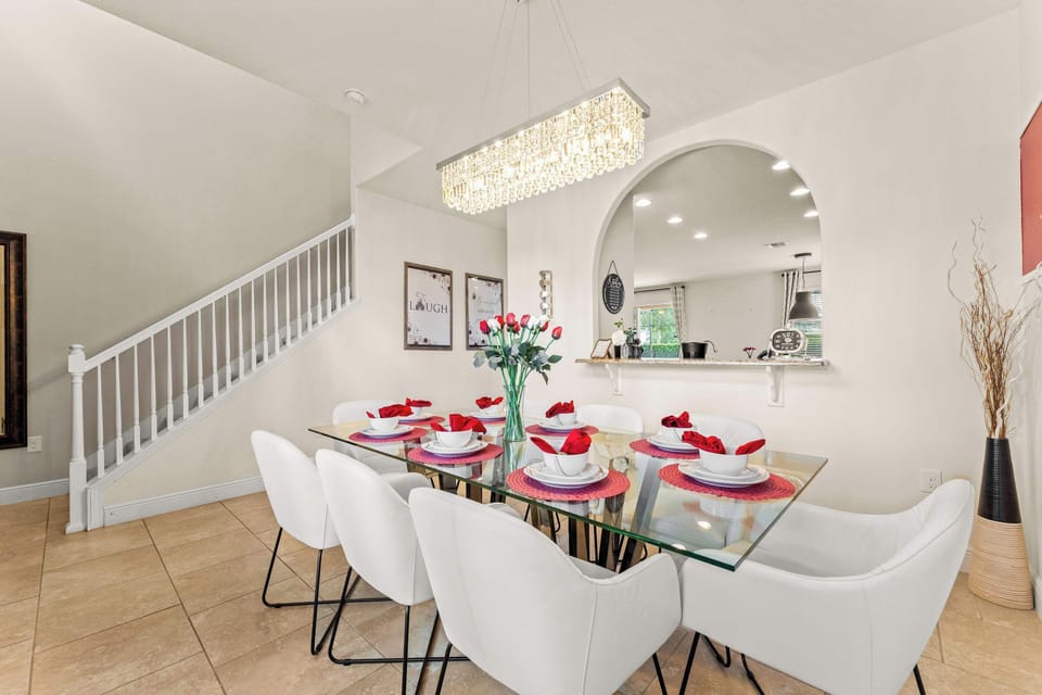 Formal dining table with seating for 8