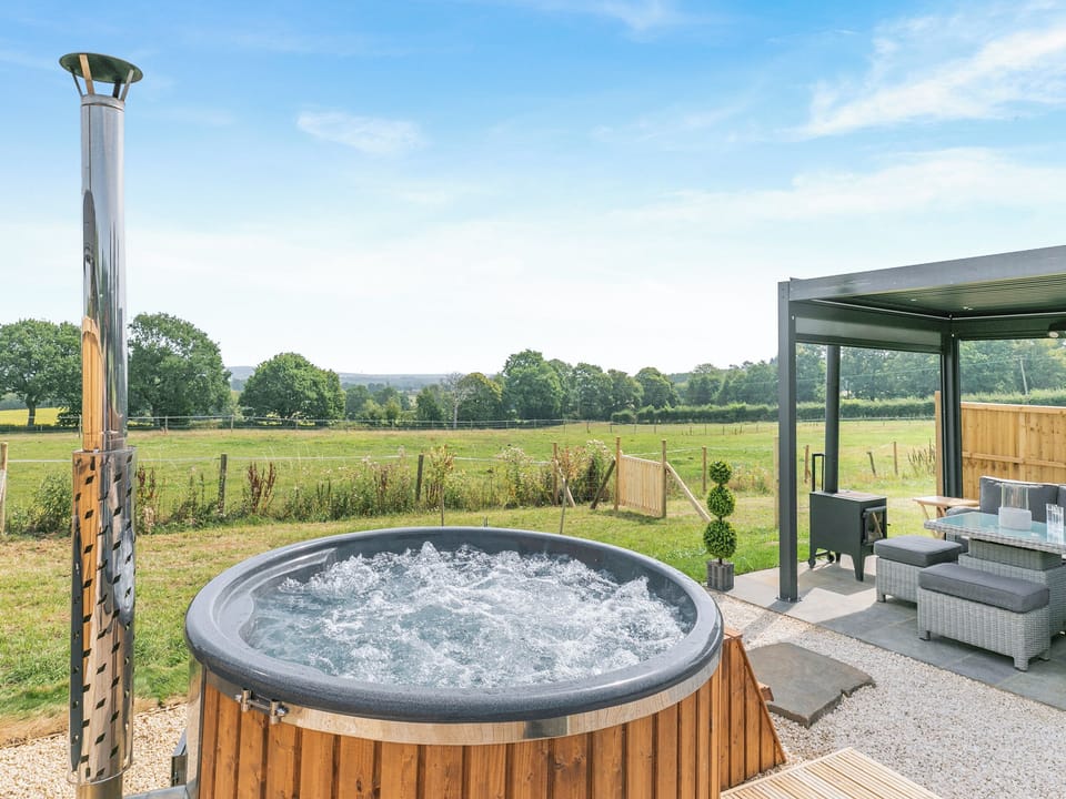 Hot tub | Barn Owl Lodge - Stone Hall Farm, Dalton, near Wigan