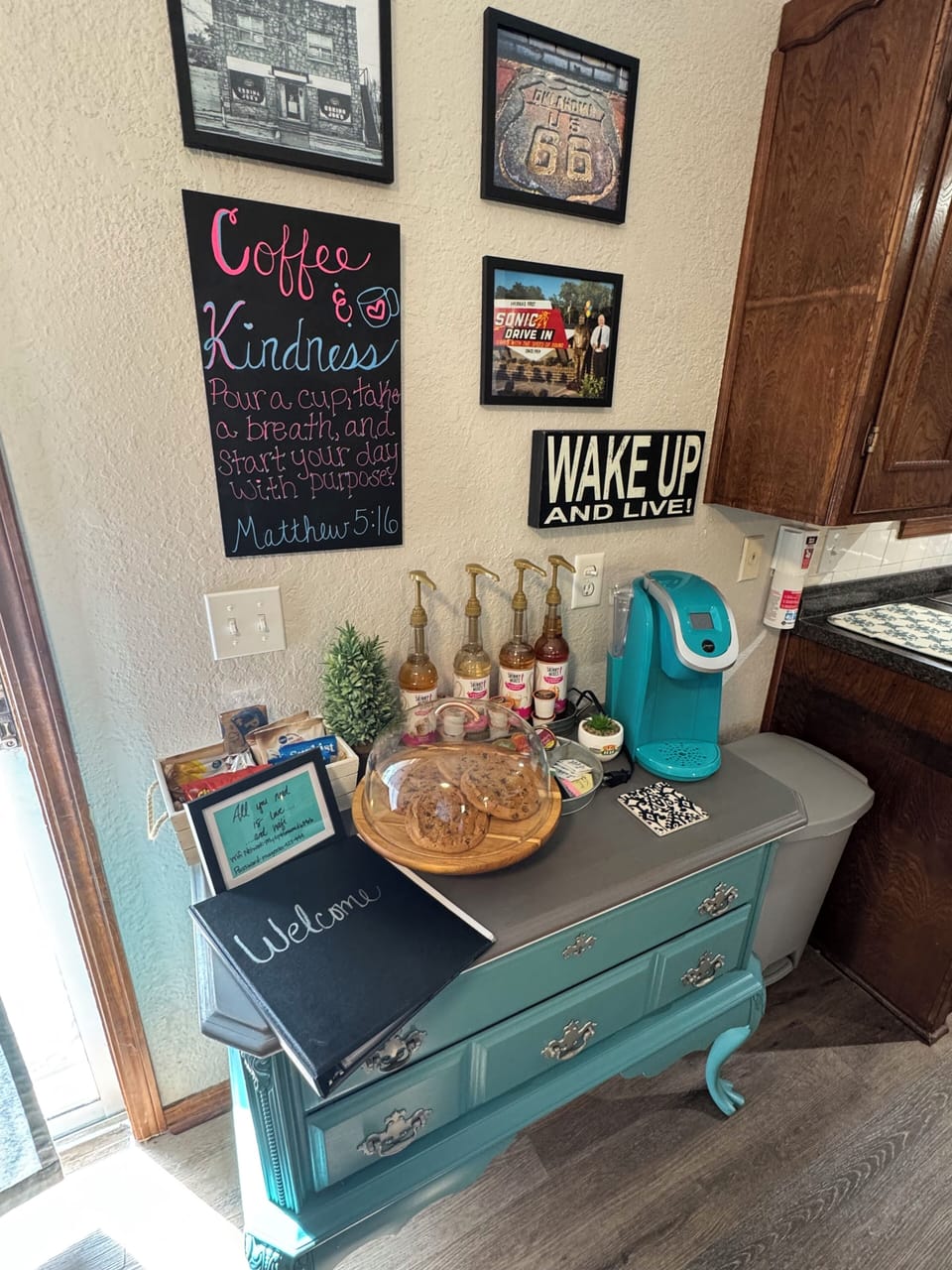Coffee bar with syrups & snacks