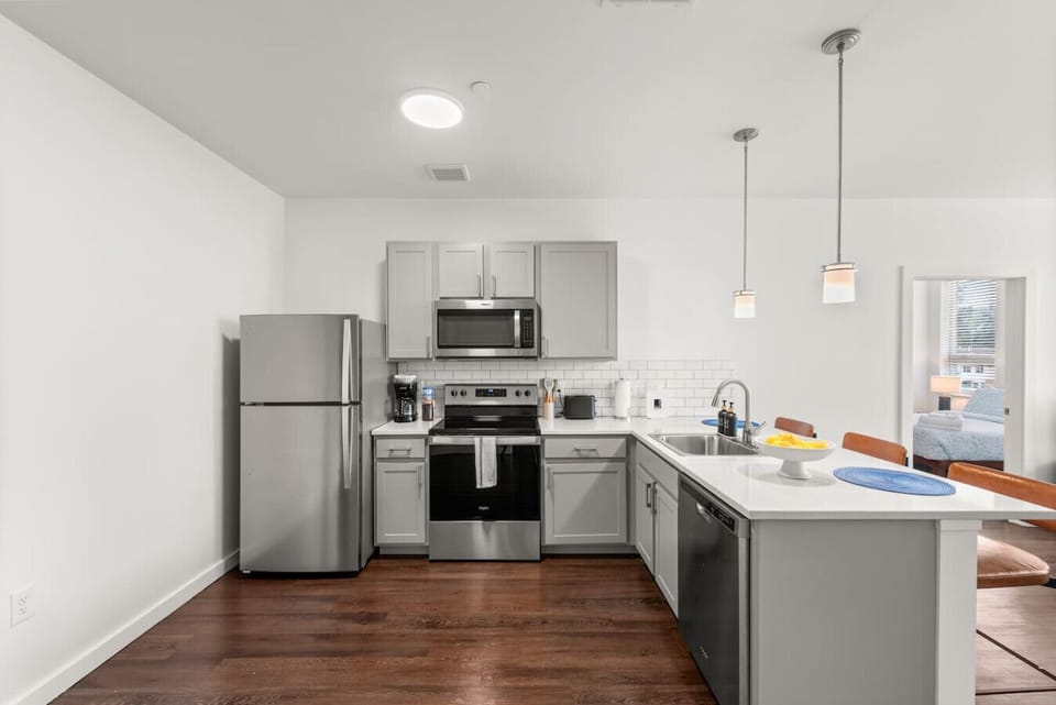 Fully equipped kitchen with stainless steel appliances