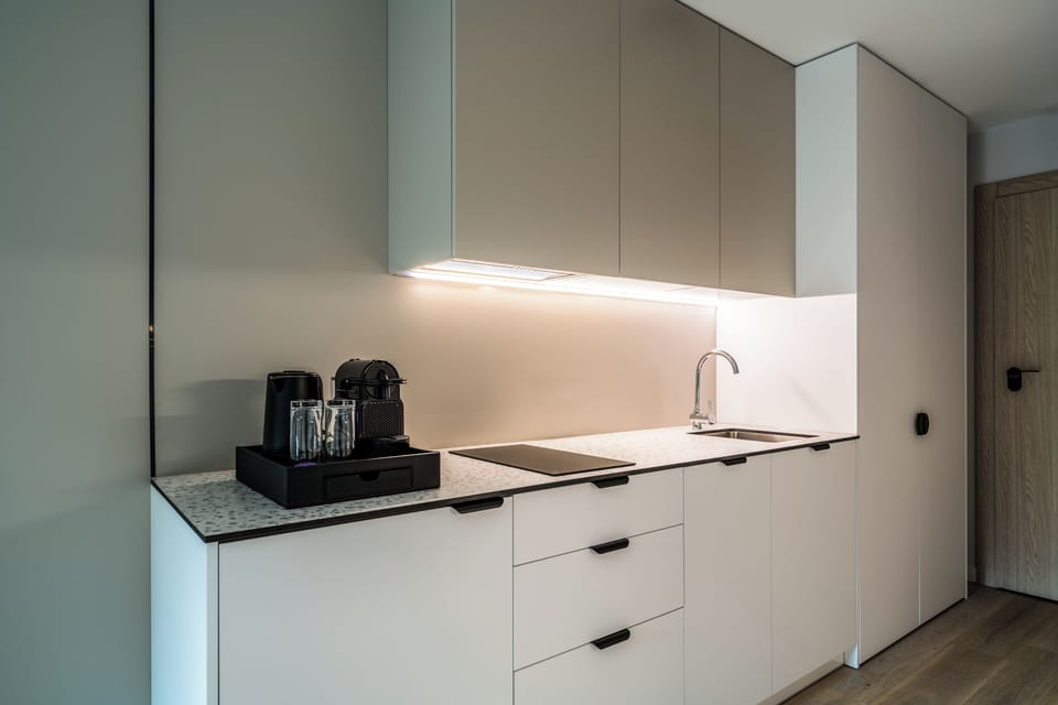 Full-size fridge, microwave, oven, stovetop