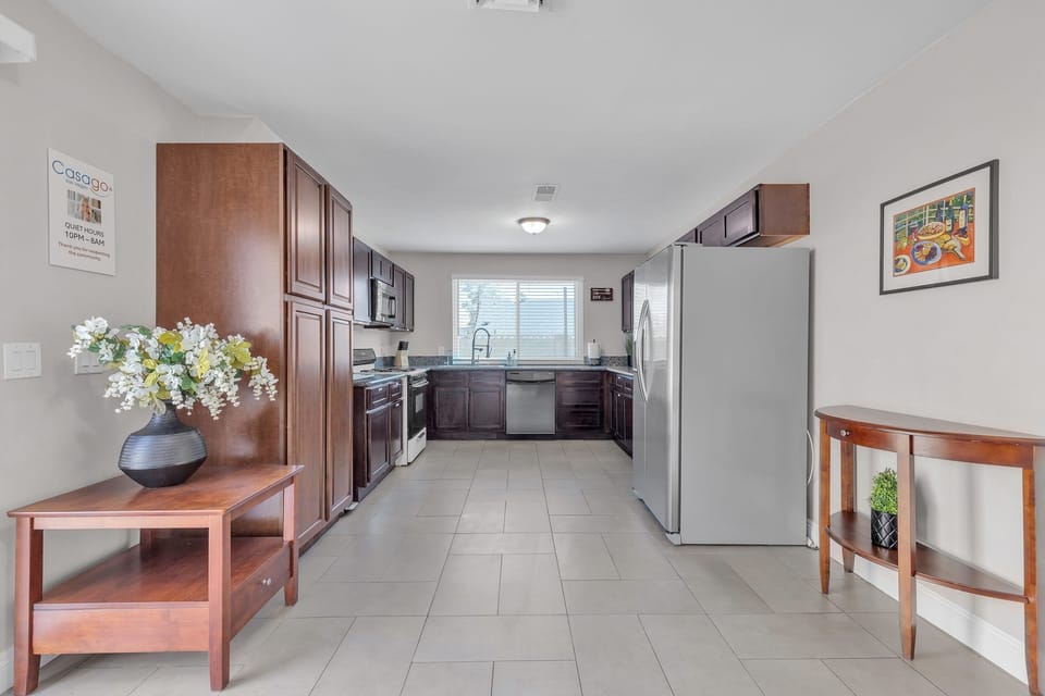 The home is fully stocked with kitchen essentials, starter supplies, and those extra touches that make a house feel like home.