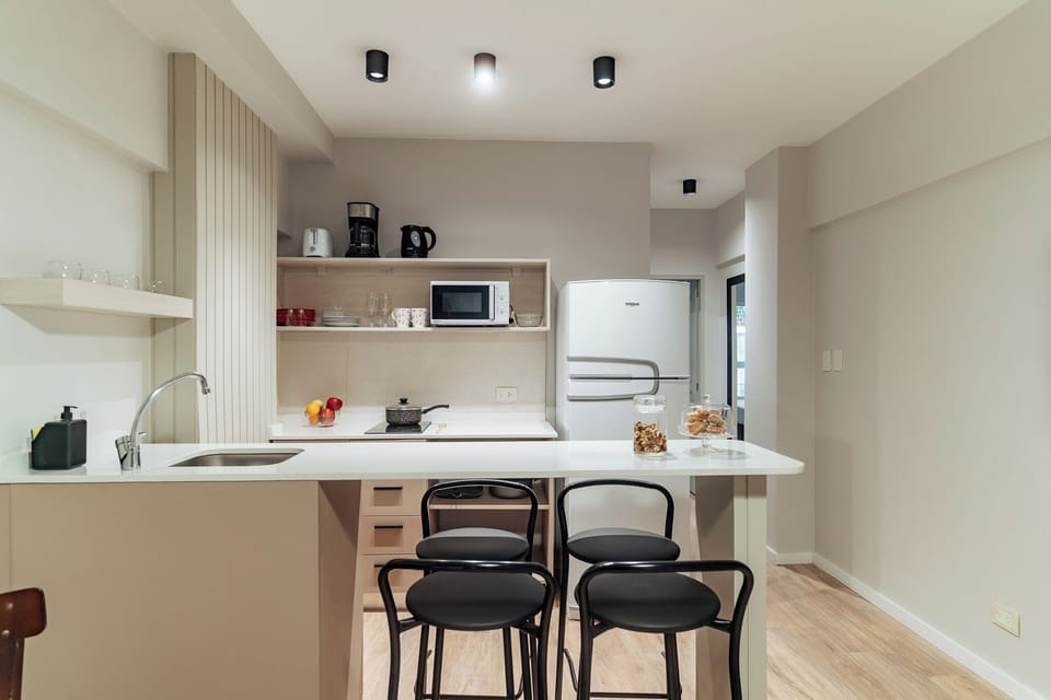 Apartment | Private kitchen | Full-size fridge, microwave, oven, stovetop