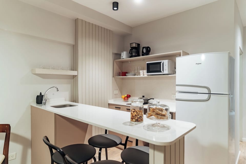 Apartment | Private kitchen | Full-size fridge, microwave, oven, stovetop
