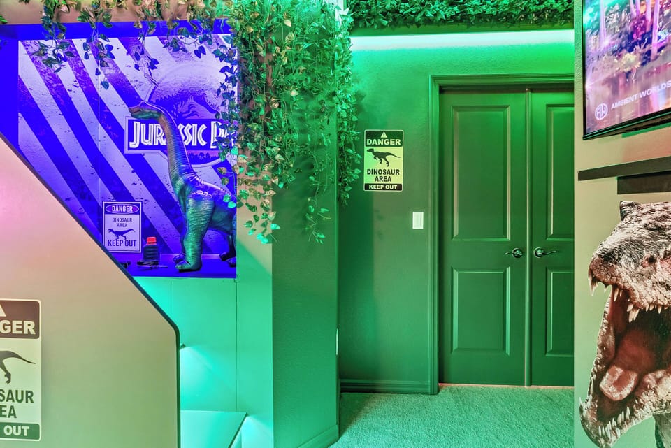Step into a vibrant atmosphere with playful green hues and quirky décor that sets the tone for adventure. Bold artwork adorns the walls, while lush greenery adds a splash of nature, creating a unique blend of fun and comfort.