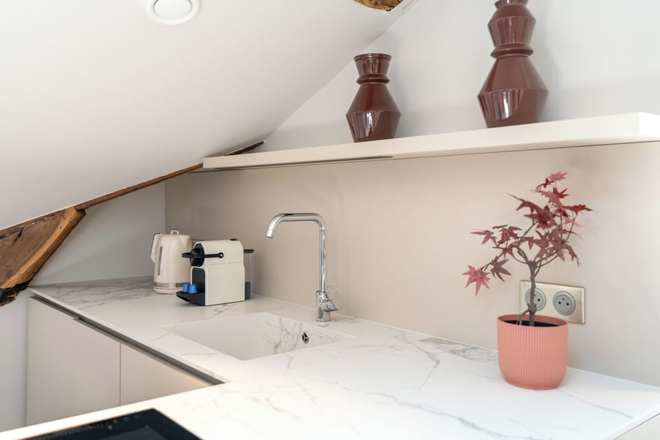 Deluxe Apartment, Courtyard View | Private kitchen | Espresso maker, electric kettle, toaster, freezer