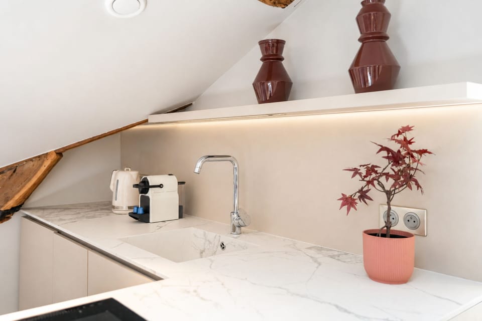 Deluxe Apartment, Courtyard View | Private kitchen | Espresso maker, electric kettle, toaster, freezer