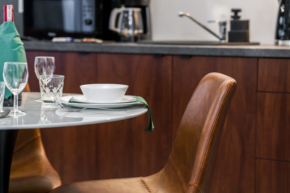 Kitchenette with dining table. 