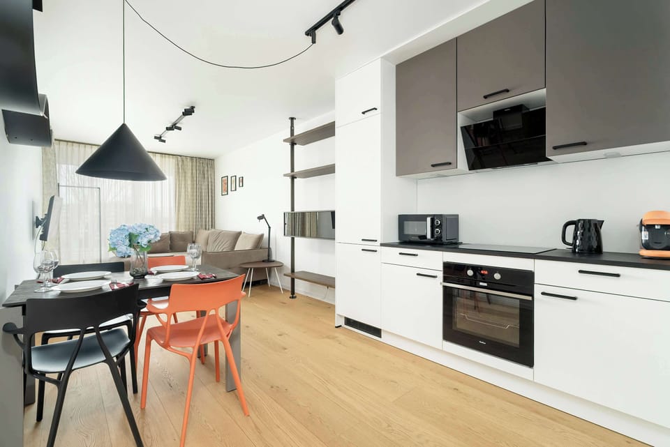 Kitchenette with dining table. 