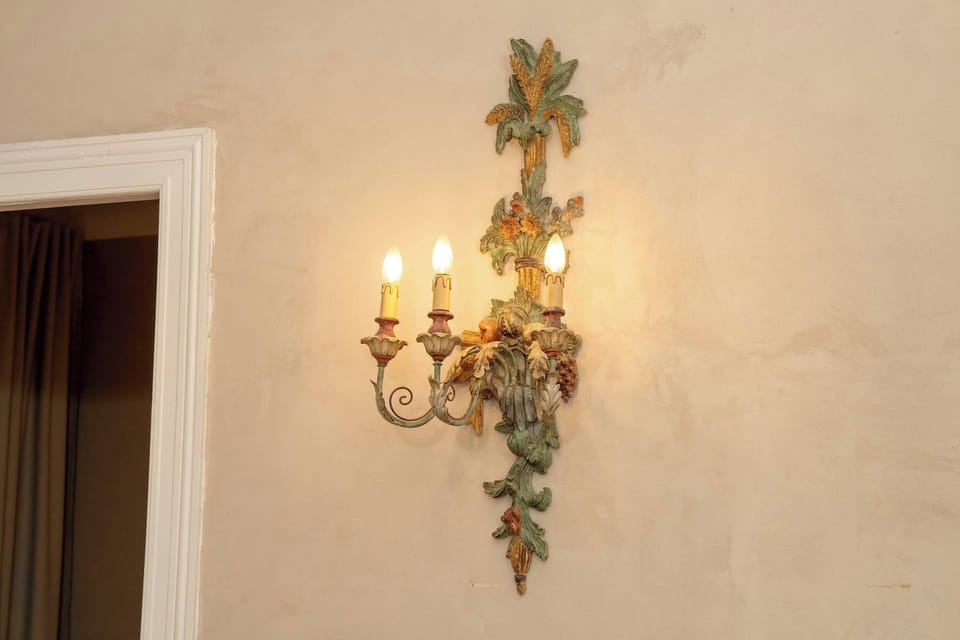 A close-up view of a decorative detail on the wall, adding character to the room's design.