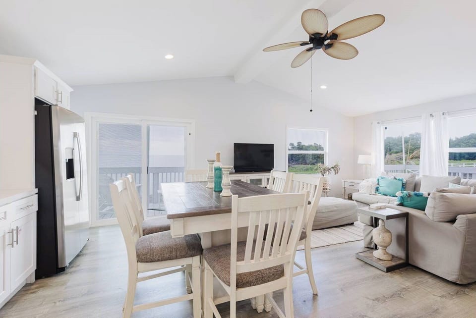 dining area with open water views