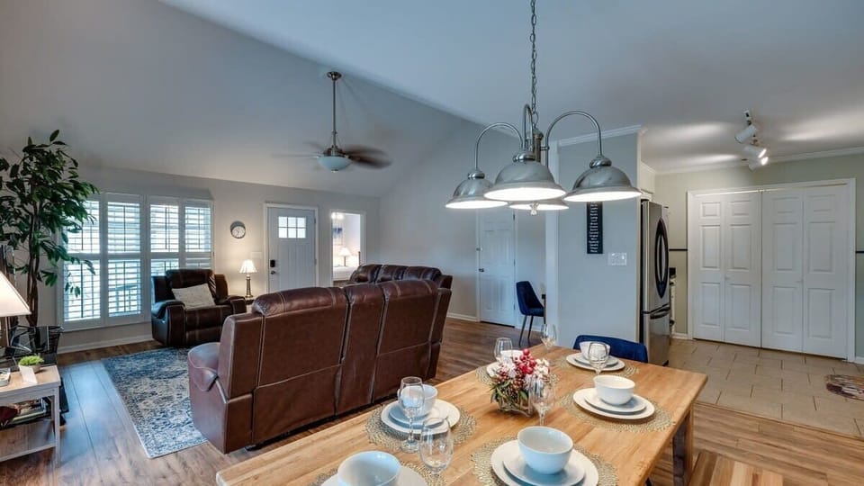 View of the dining area and living room showing the open-concept.