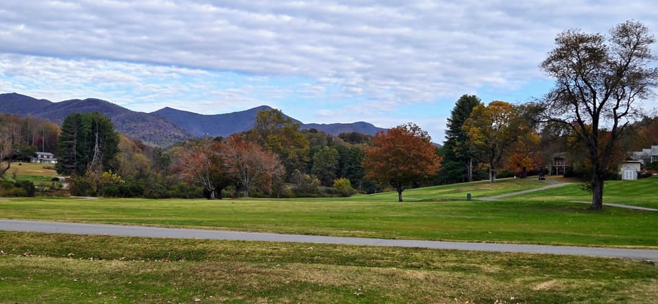 The view from the property is over th golf course to the mountains beyond.