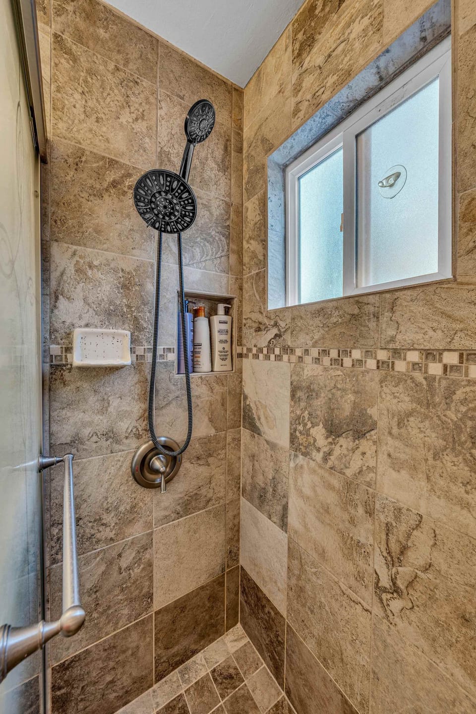 Bathroom 2 (upper floor): Shower stall, single vanity