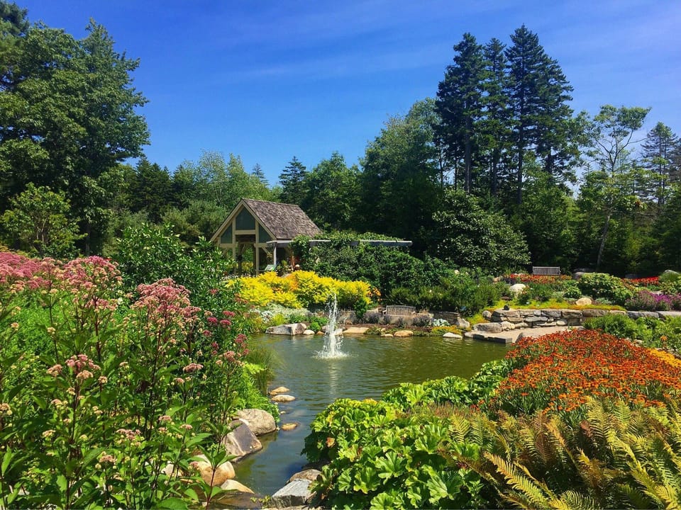 Wander lush gardens and listen to the fountain’s gentle splash.