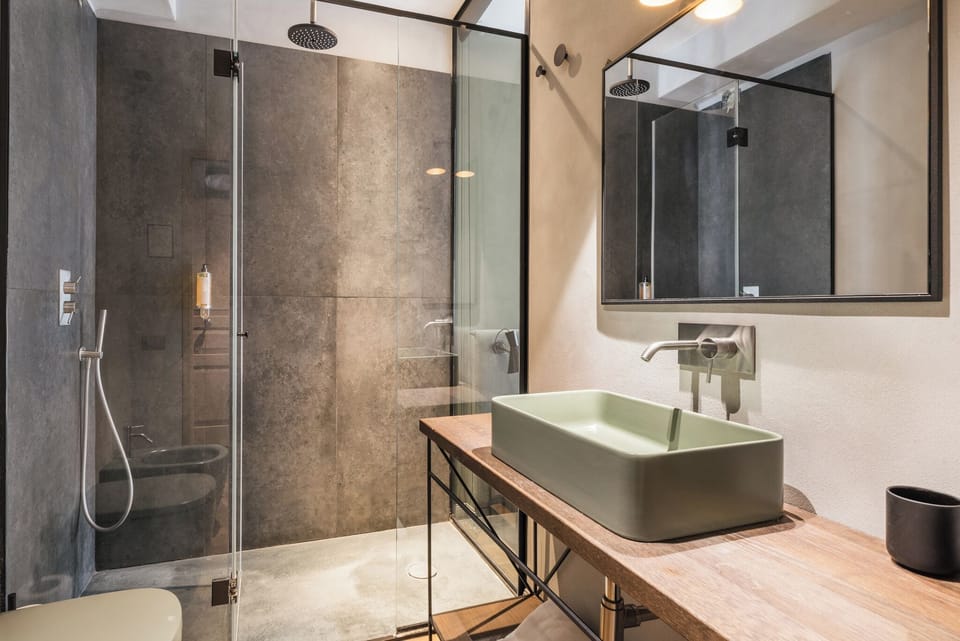 Double Room | Bathroom | Shower, rainfall showerhead, hair dryer, towels