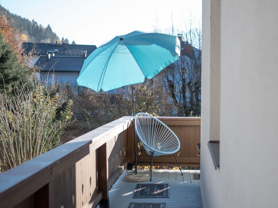 Outdoor Furniture, Umbrella, Furniture, Chair, Outdoor Table, Shade, Wood Stain, Hardwood, Deck, Balcony