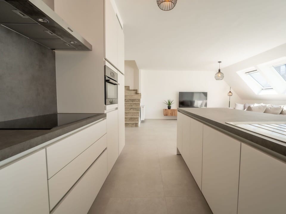Flooring, Interior Design, Wood, Floor, Ceiling, Kitchen, Countertop, Cabinetry, Lighting, Home