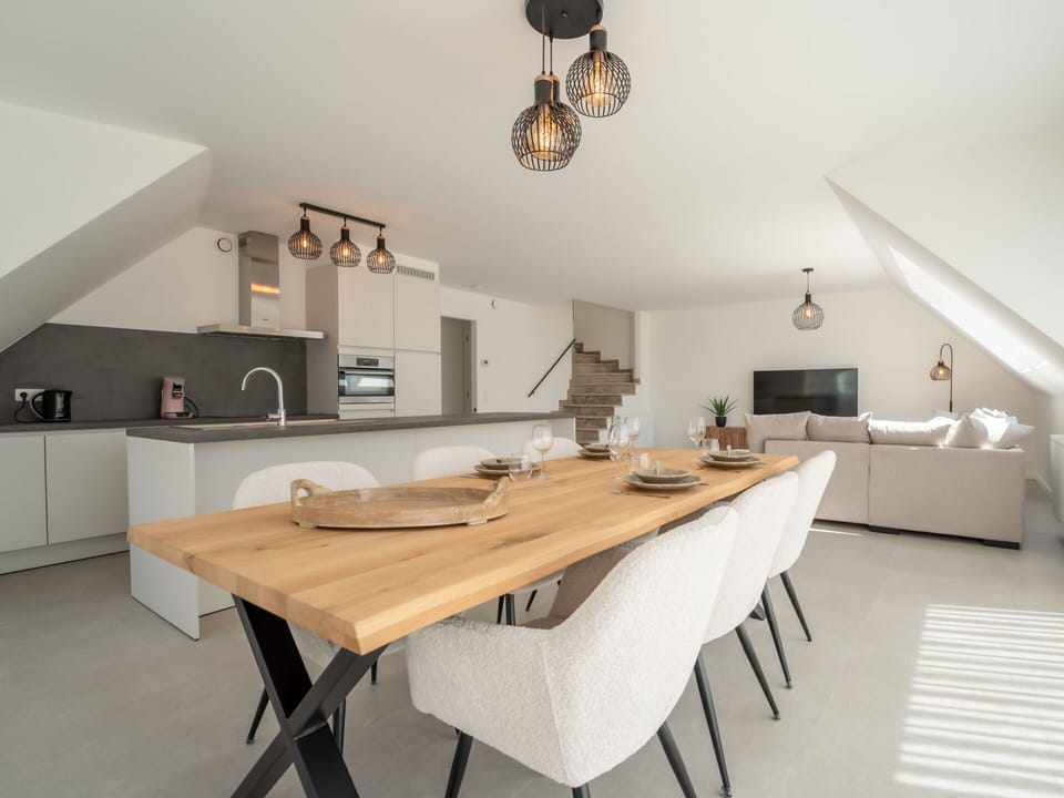 Furniture, Interior Design, Flooring, Wood, Ceiling, Light Fixture, Floor, Chair, Table, Kitchen & Dining Room Table
