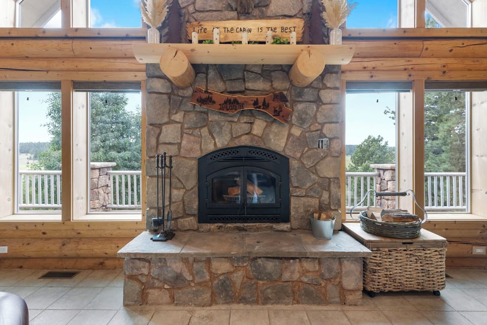 Rock fireplace off main living room 