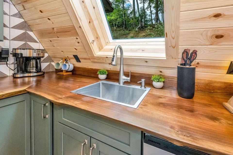 Full kitchen with beautiful live edge counter tops