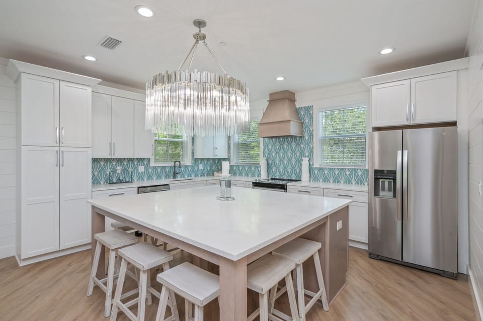 Harmony's kitchen island is perfect grab and go meals or family game nights!