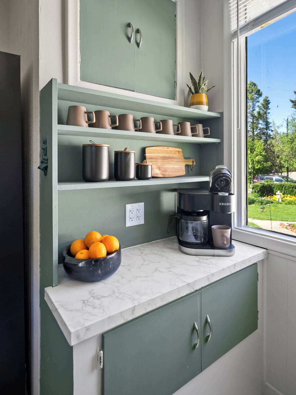 Morning coffee station with sunny views