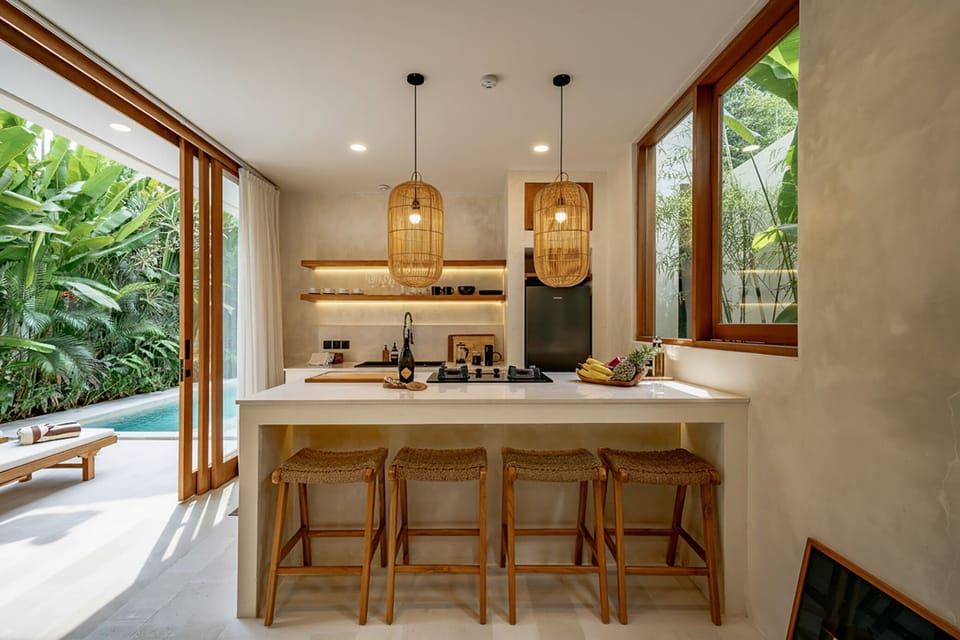 Deluxe Villa, Pool View | Private kitchen | Fridge, microwave, stovetop, coffee/tea maker