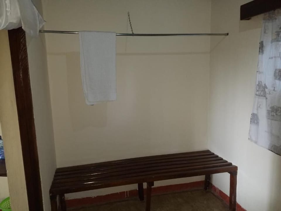Shower, slippers, towels, soap
