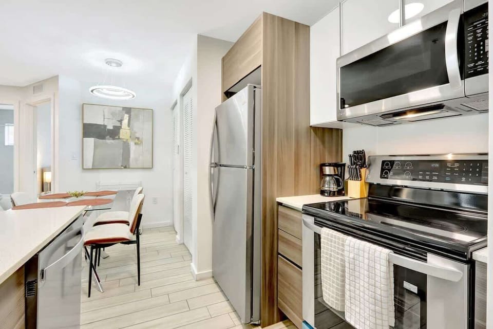 Modern kitchen fully equipped with all appliances and cookware, ready for anything from morning coffee to full dinners.