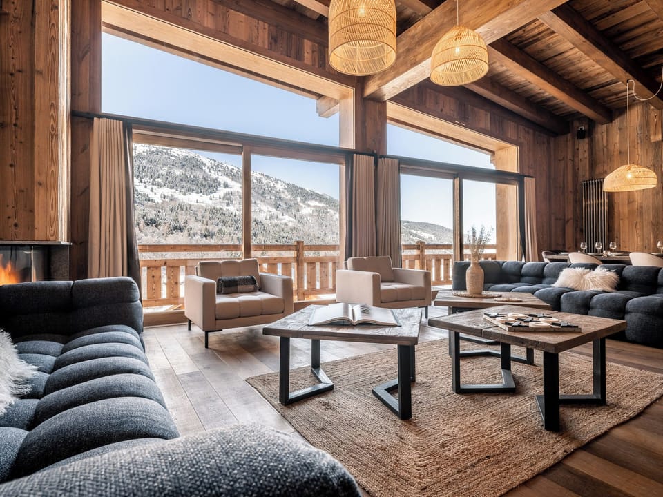 Chalet living room with incredible mountain views