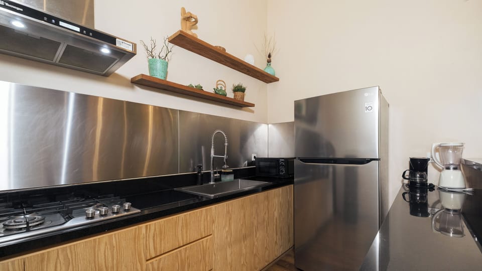Family Villa, Pool View | Private kitchen | Fridge, microwave, stovetop, cookware/dishes/utensils