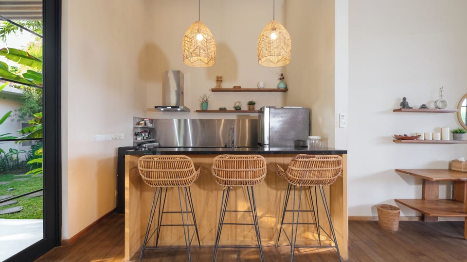 Family Villa, Pool View | Private kitchen | Fridge, microwave, stovetop, cookware/dishes/utensils