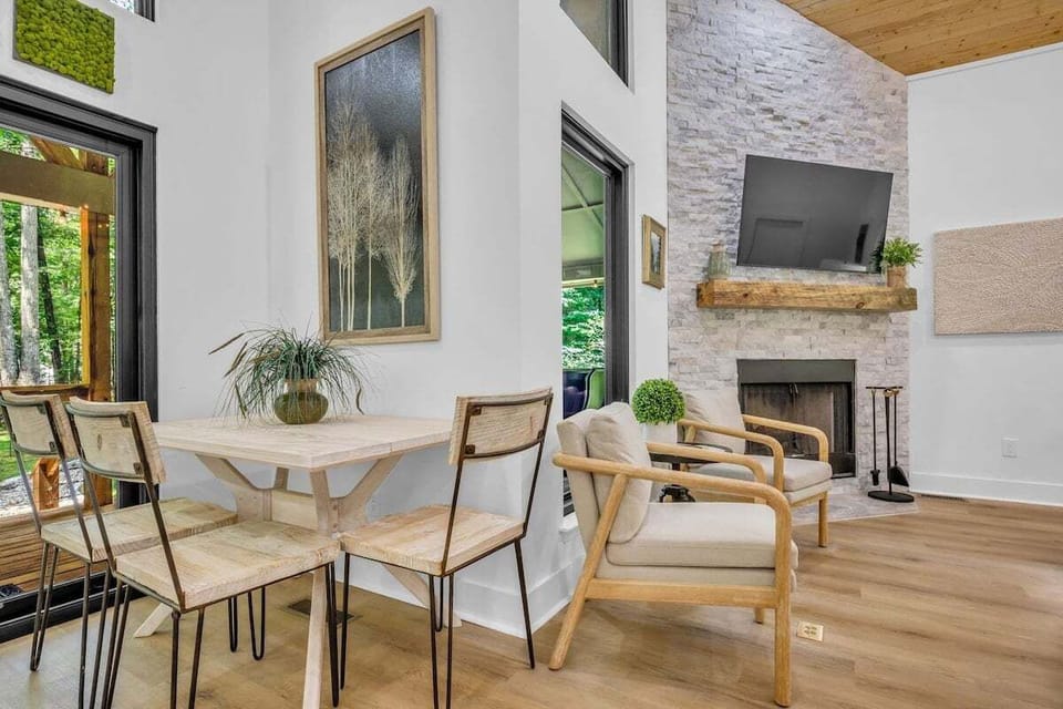 Dining table and additional seating in living area